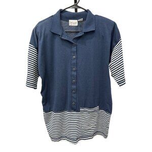 DB Sport By David Benjamin Polo Shirt Size L Navy Blue White Striped